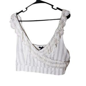 New AEO White Striped Lace Ruffle Crop Top Size XL